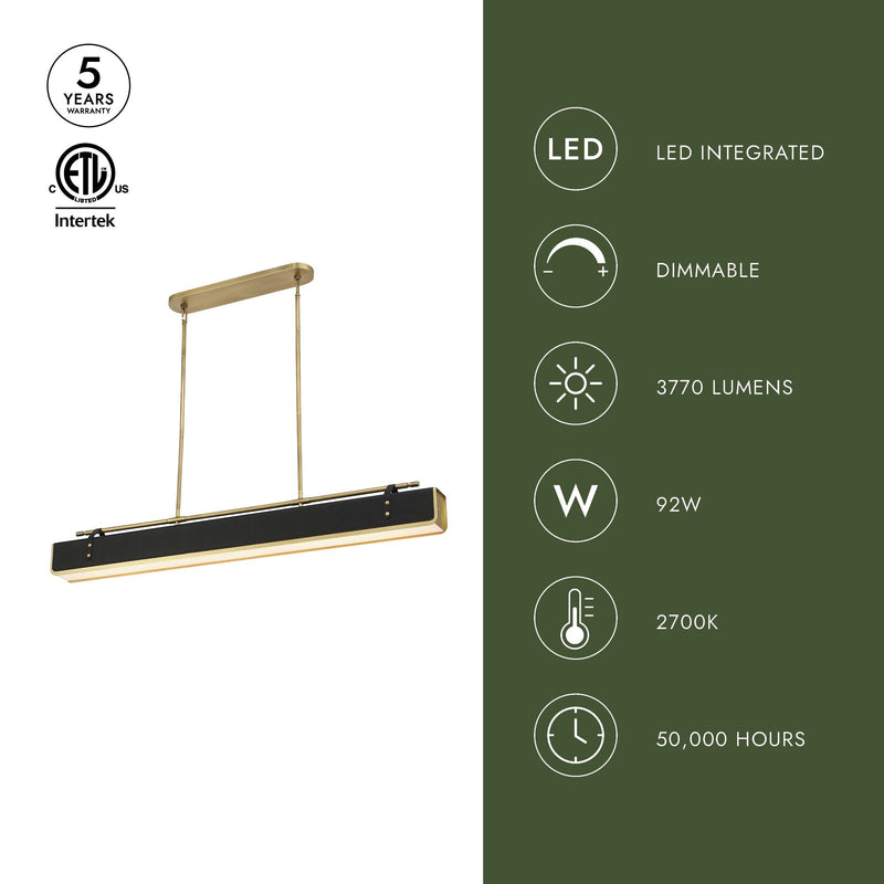 Valise 60" Linear Pendant in Vintage Brass/Cognac Leather