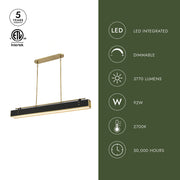 Valise 60" Linear Pendant in Vintage Brass/Tuxedo Leather