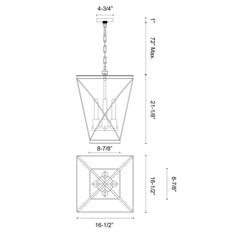 Lattice 16" 4-Light Pendant in Vintage Brass