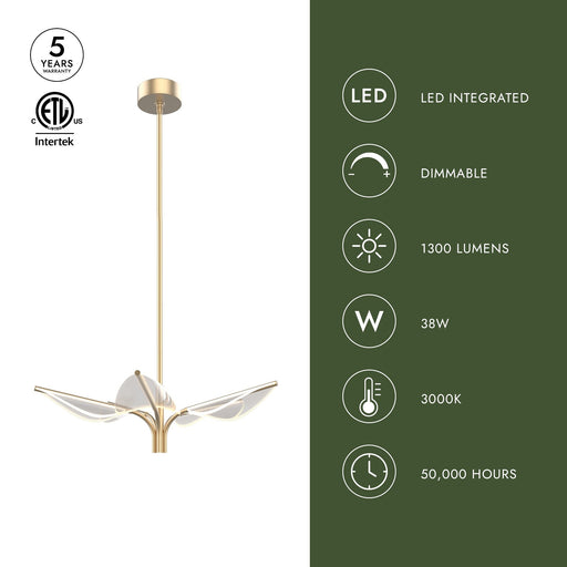 Flora 31" 5-Head Pendant in Natural Brass