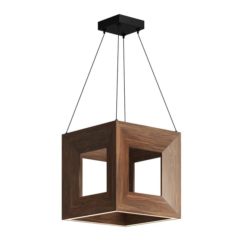 Morina 12" Wide-Frame Cube Pendant in Walnut