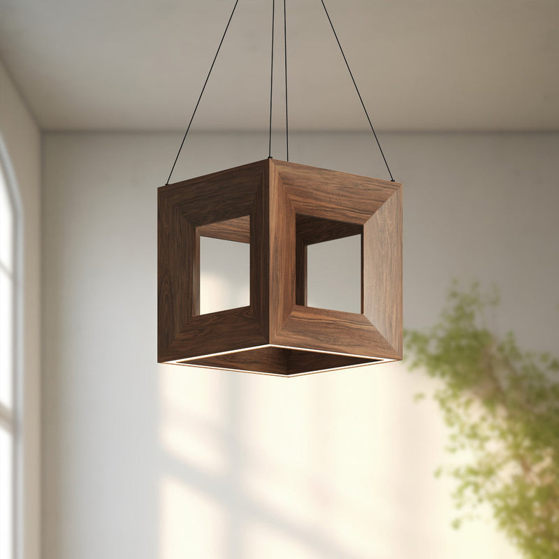 Morina 12" Wide-Frame Cube Pendant in Walnut