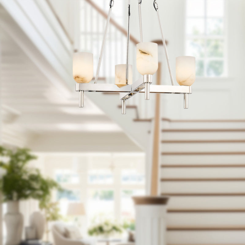 Lucian 22" 4-Light Chandelier in Polished Nickel/Alabaster