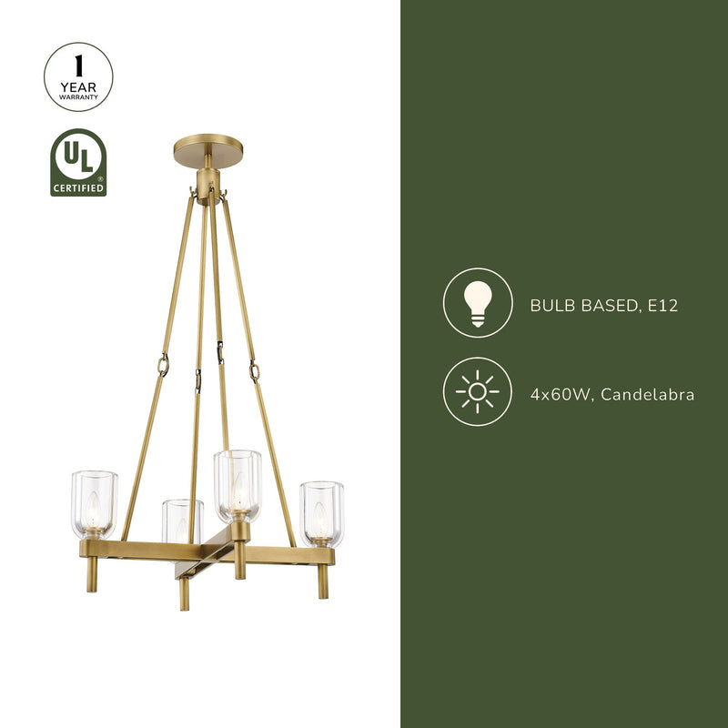 Lucian 22" 4-Light Chandelier in Clear Crystal/Polished Nickel