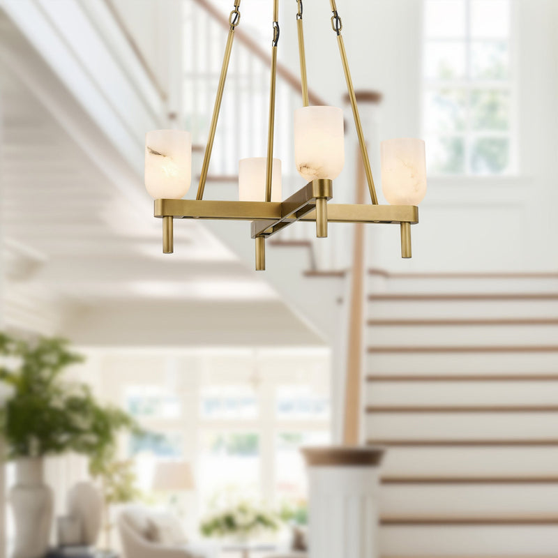 Lucian 22" 4-Light Chandelier in Vintage Brass/Alabaster