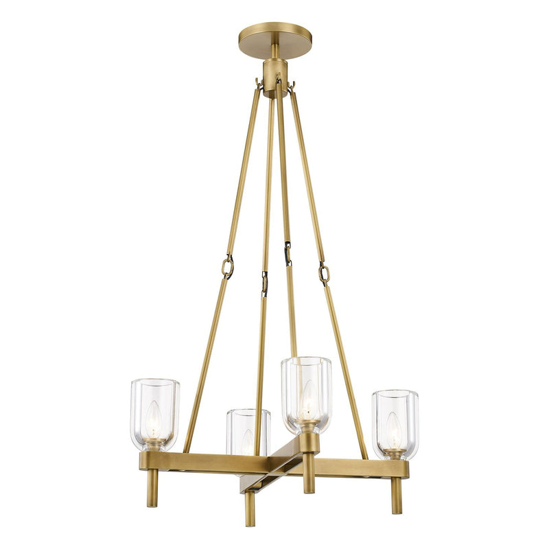 Lucian 22" 4-Light Chandelier in Clear Crystal/Vintage Brass