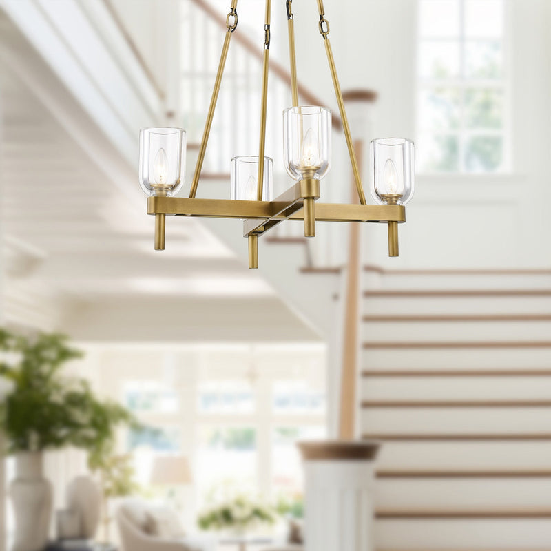 Lucian 22" 4-Light Chandelier in Clear Crystal/Vintage Brass