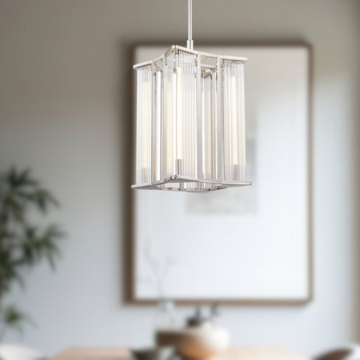 Sabre 11" LED Pendant in Polished Nickel/Ribbed Glass