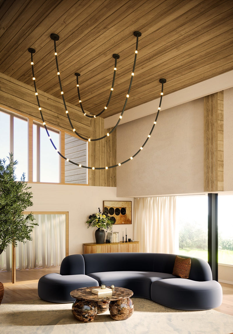 Corda 7-ft Linear Pendant in Black/Opal Glass (Universal Voltage and Remote Driver)