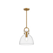 Waldo 11" Glass Shade Pendant in Aged Gold/Clear