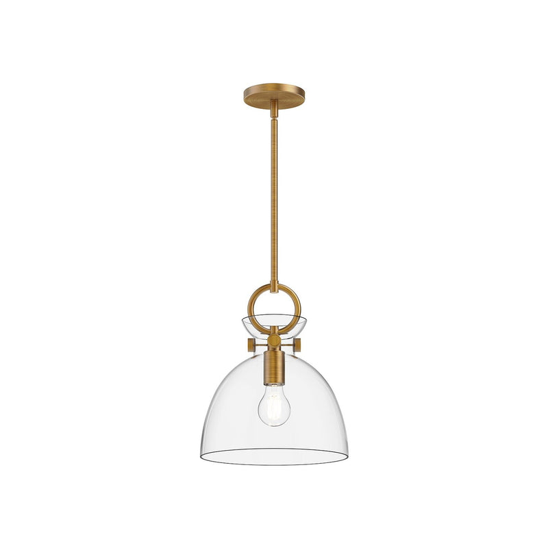 Waldo 11" Glass Shade Pendant in Aged Gold/Clear