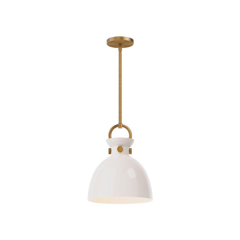 Waldo 11" Glass Shade Pendant in Aged Gold/Glossy Opal Glass