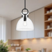 Waldo 11" Glass Shade Pendant in Matte Black/Clear Glass
