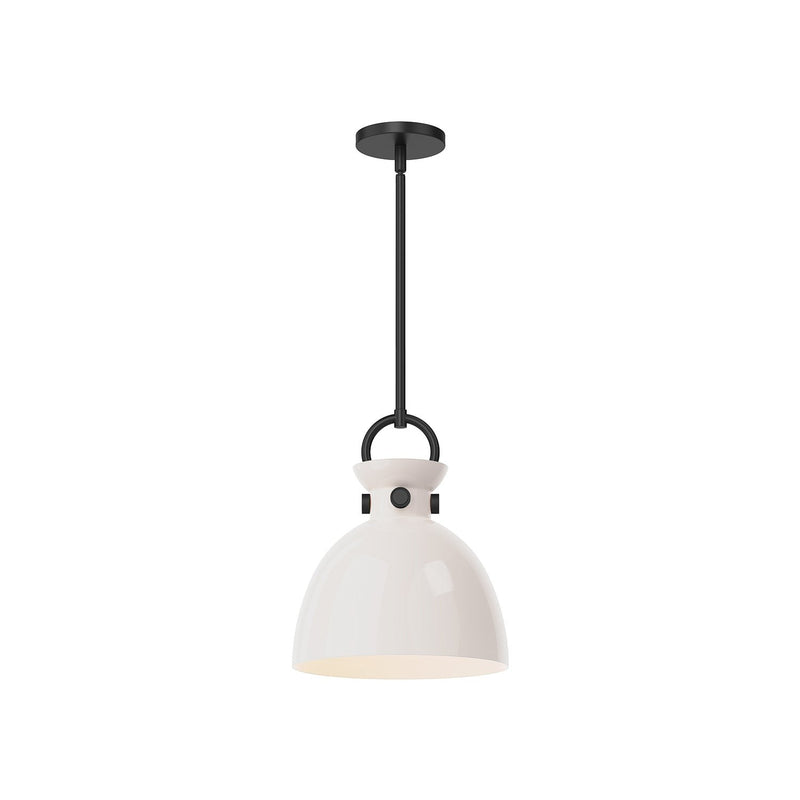 Waldo 11" Glass Shade Pendant in Matte Black/Glossy Opal Glass