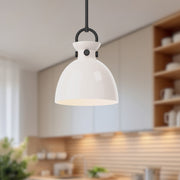 Waldo 11" Glass Shade Pendant in Matte Black/Glossy Opal Glass