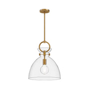 Waldo 14" Glass Shade Pendant in Aged Gold/Clear