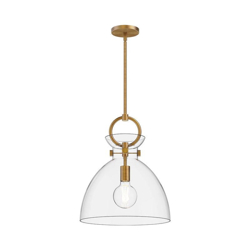 Waldo 14" Glass Shade Pendant in Aged Gold/Clear