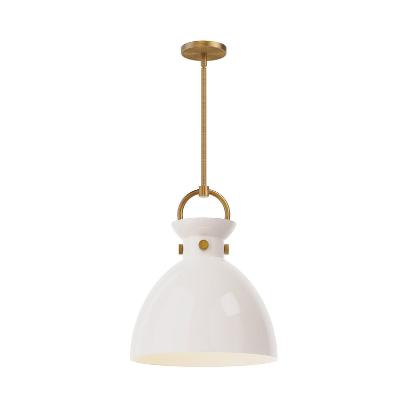 Waldo 14" Glass Shade Pendant in Aged Gold/Glossy Opal Glass