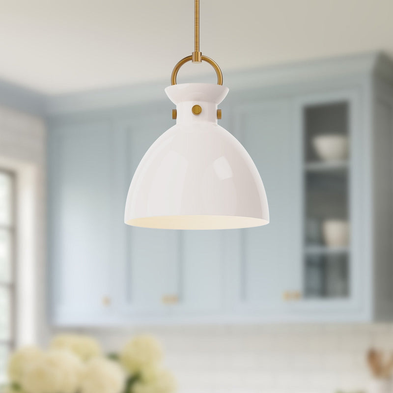 Waldo 14" Glass Shade Pendant in Aged Gold/Glossy Opal Glass