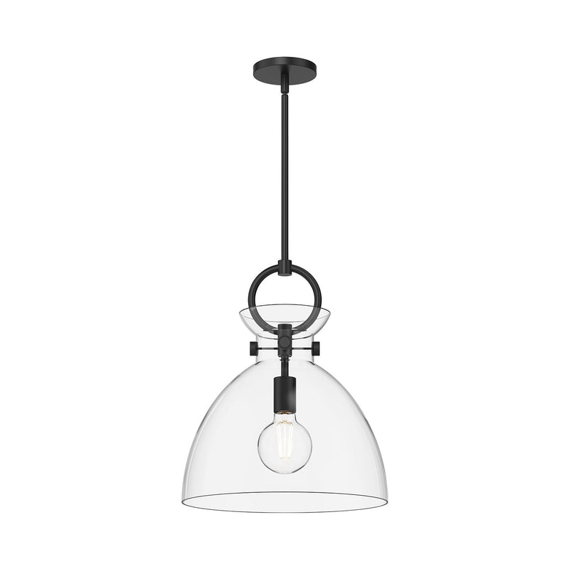 Waldo 14" Glass Shade Pendant in Matte Black/Clear Glass
