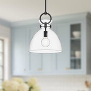 Waldo 14" Glass Shade Pendant in Matte Black/Clear Glass