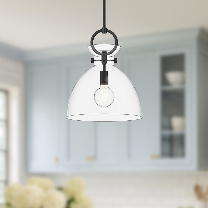 Waldo 14" Glass Shade Pendant in Matte Black/Clear Glass