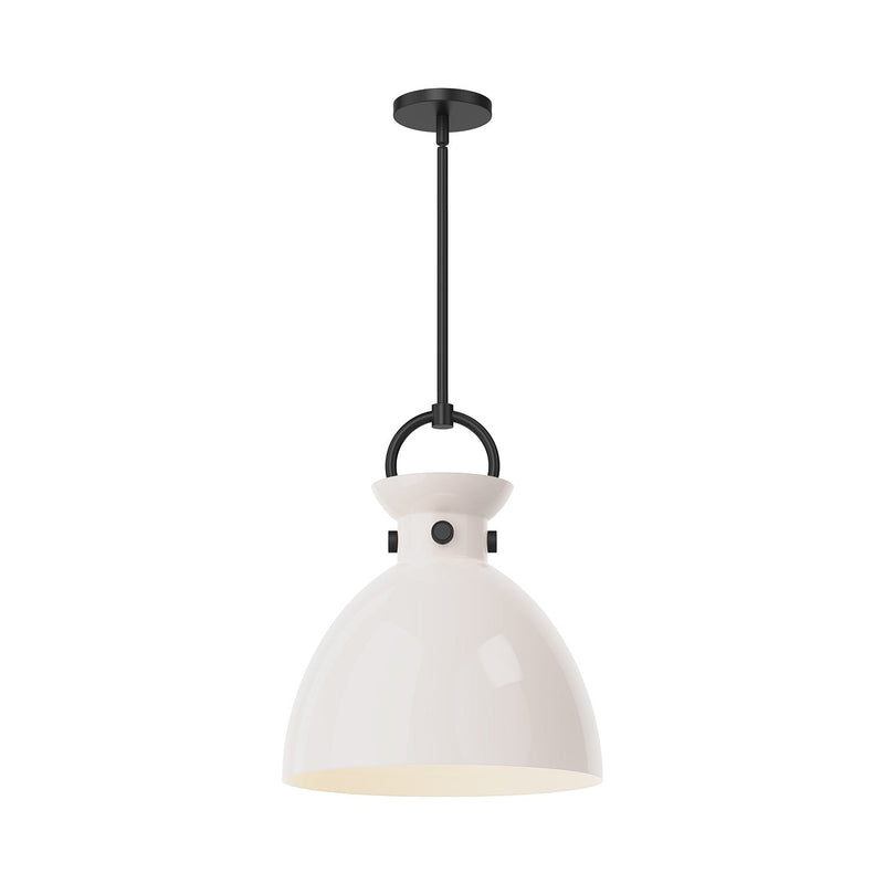 Waldo 14" Glass Shade Pendant in Matte Black/Glossy Opal Glass