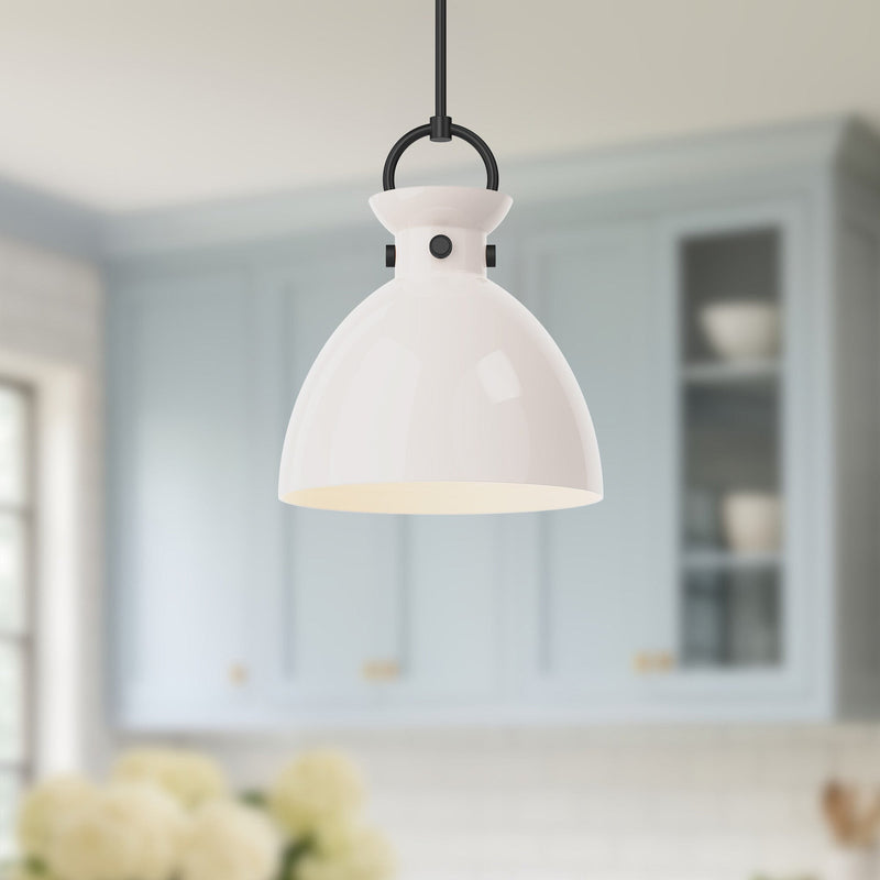 Waldo 14" Glass Shade Pendant in Matte Black/Glossy Opal Glass
