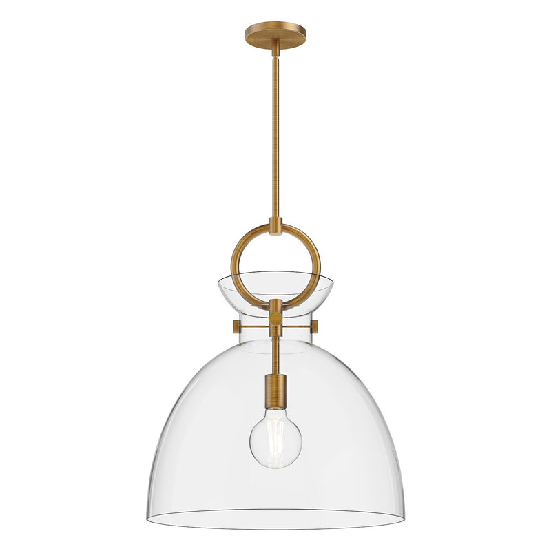 Waldo 18" Glass Shade Pendant in Aged Gold/Clear