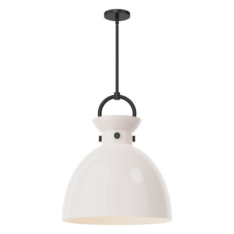 Waldo 18" Glass Shade Pendant in Matte Black/Glossy Opal Glass
