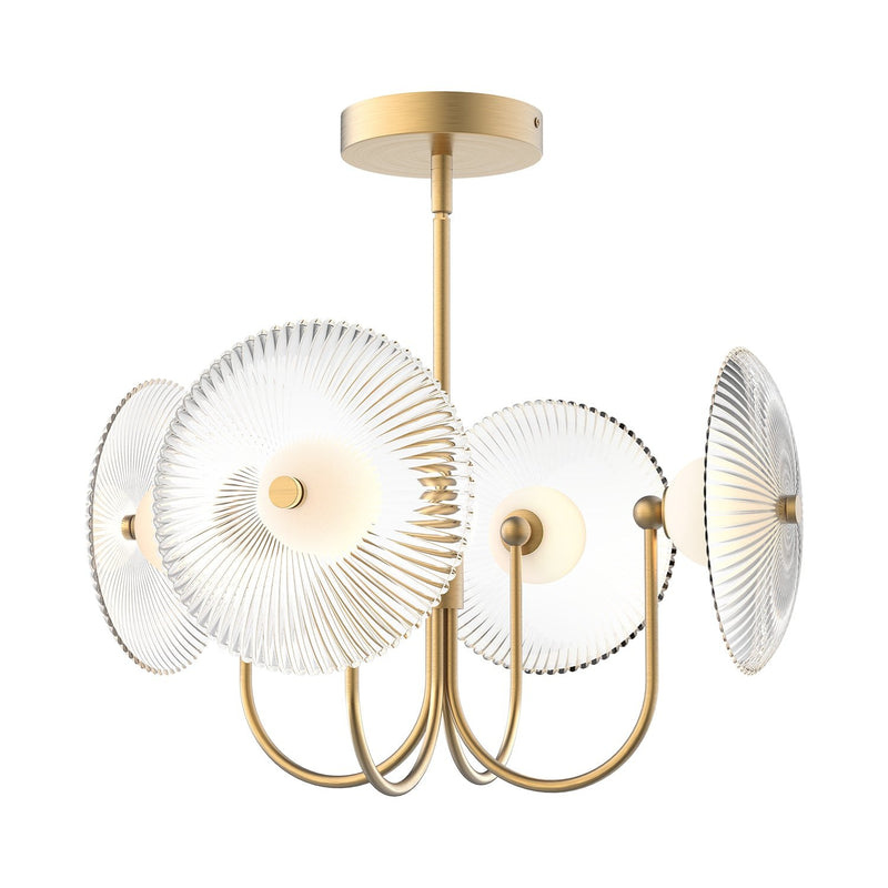 Hera 21" Chandelier in Brushed Gold/Clear Ribbed Glass