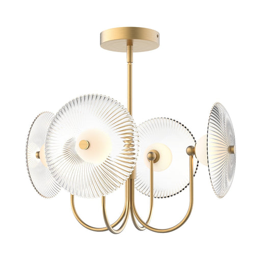 Hera 21" Chandelier in Brushed Gold/Clear Ribbed Glass