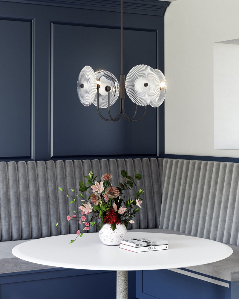 Hera 21" Chandelier in Brushed Gold/Clear Ribbed Glass