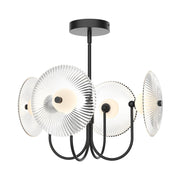 Hera 21" Chandelier in Matte Black/Clear Ribbed Glass