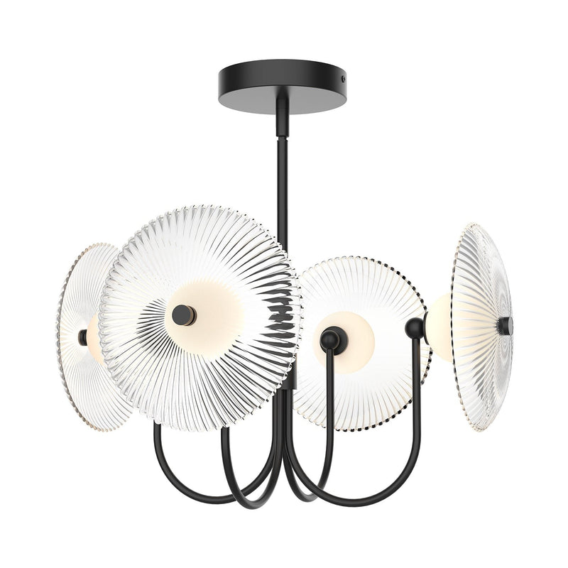 Hera 21" Chandelier in Matte Black/Clear Ribbed Glass