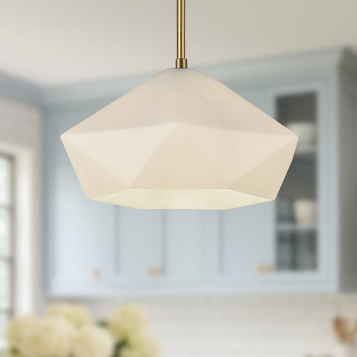 Krysta 14" Pendant in Brushed Gold/Opal Glass