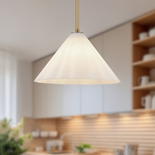 Serena 14" Pendant in Aged Gold/Opal Glass