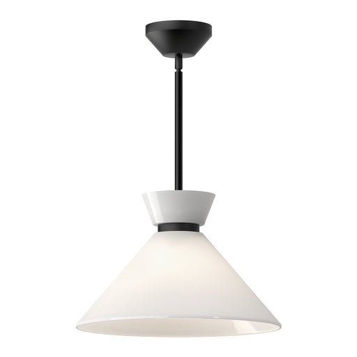 Halston 14" Pendant in Glossy Opal Glass/Matte Black