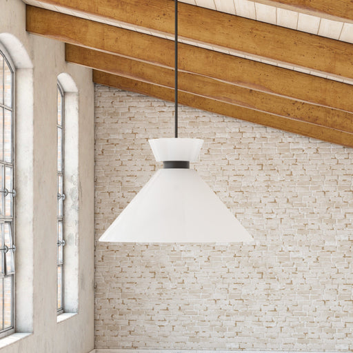 Halston 14" Pendant in Glossy Opal Glass/Matte Black