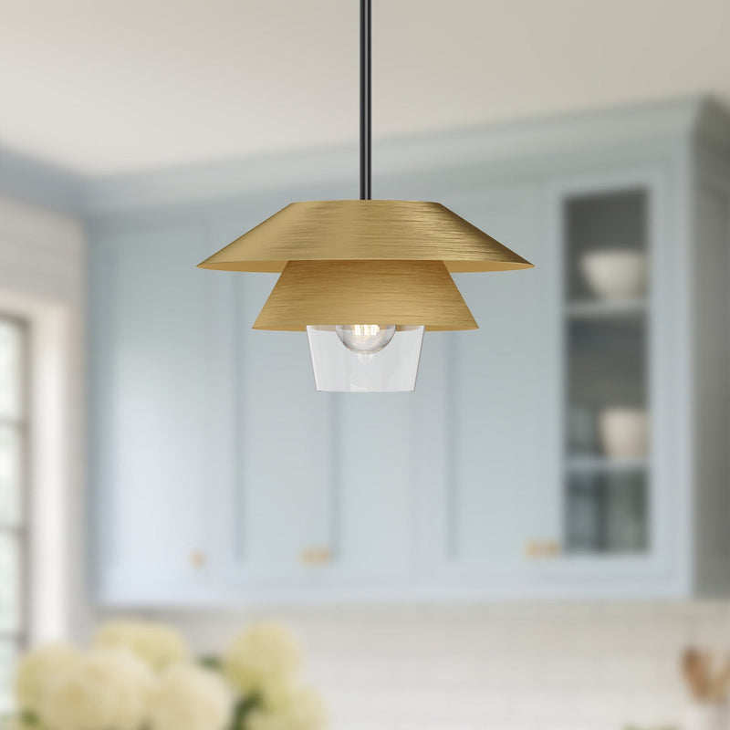 Tetsu 13" Pendant in Brushed Gold/Clear Glass