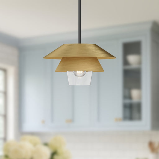 Tetsu 13" Pendant in Brushed Gold/Clear Glass