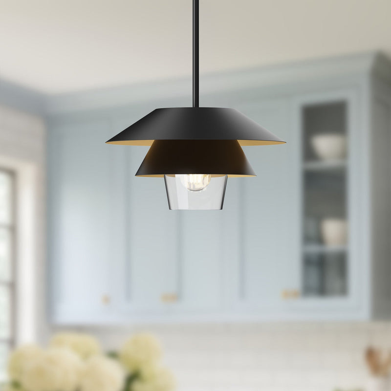 Tetsu 13" Pendant in Matte Black/Clear Glass