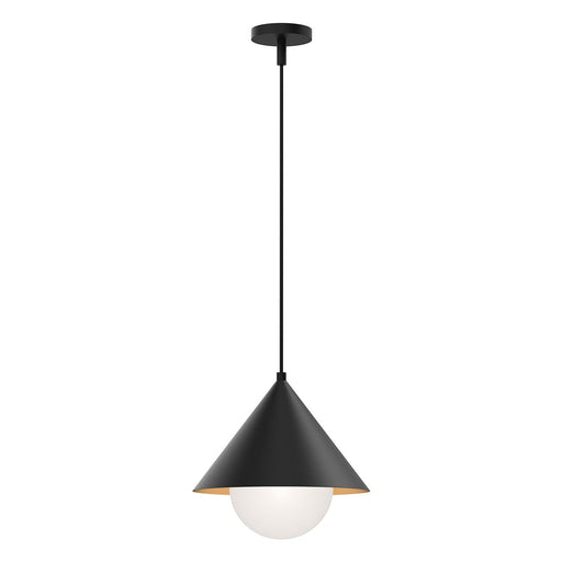 Remy 14" Pendant in Matte Black/Opal Glass
