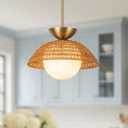 Perth 14" Pendant in Brushed Gold/Opal Glass