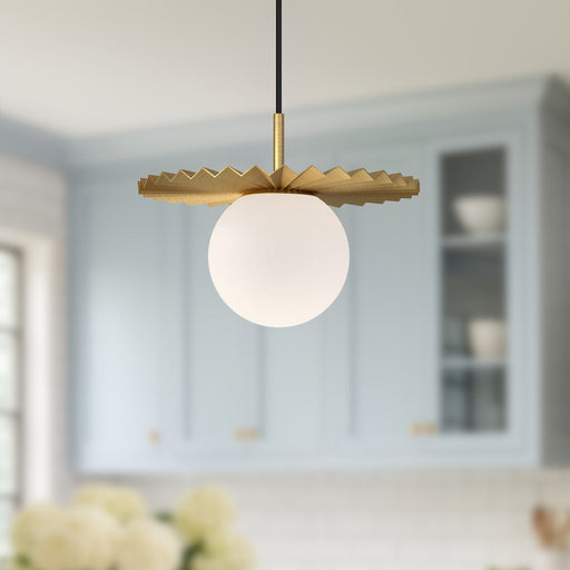 Plume 12" Pendant in Brushed Gold/Opal Matte Glass