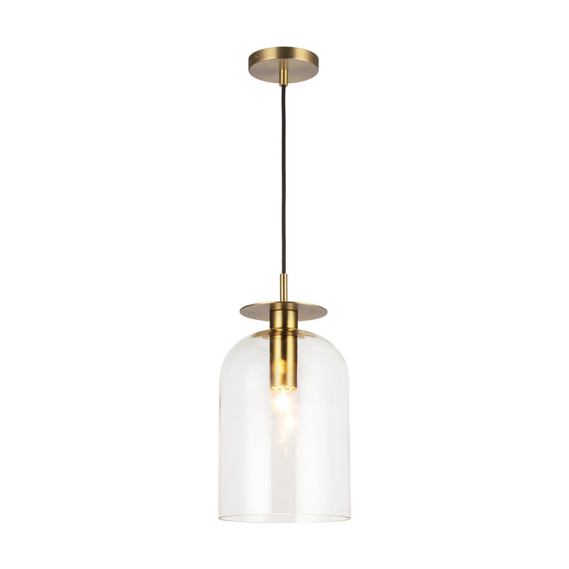 Sylvia 8" Pendant in Brushed Gold/Clear Glass