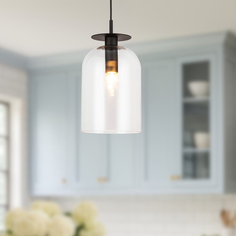 Sylvia 8" Pendant in Matte Black/Clear Glass
