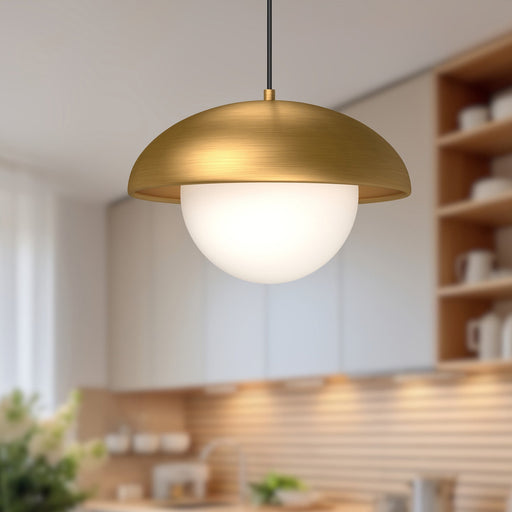 Rubio 16" Pendant in Aged Gold/Opal Matte Glass