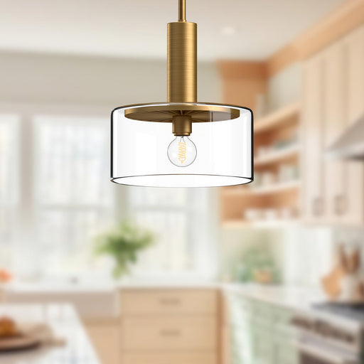 Royale 10" Pendant in Aged Gold/Clear Glass
