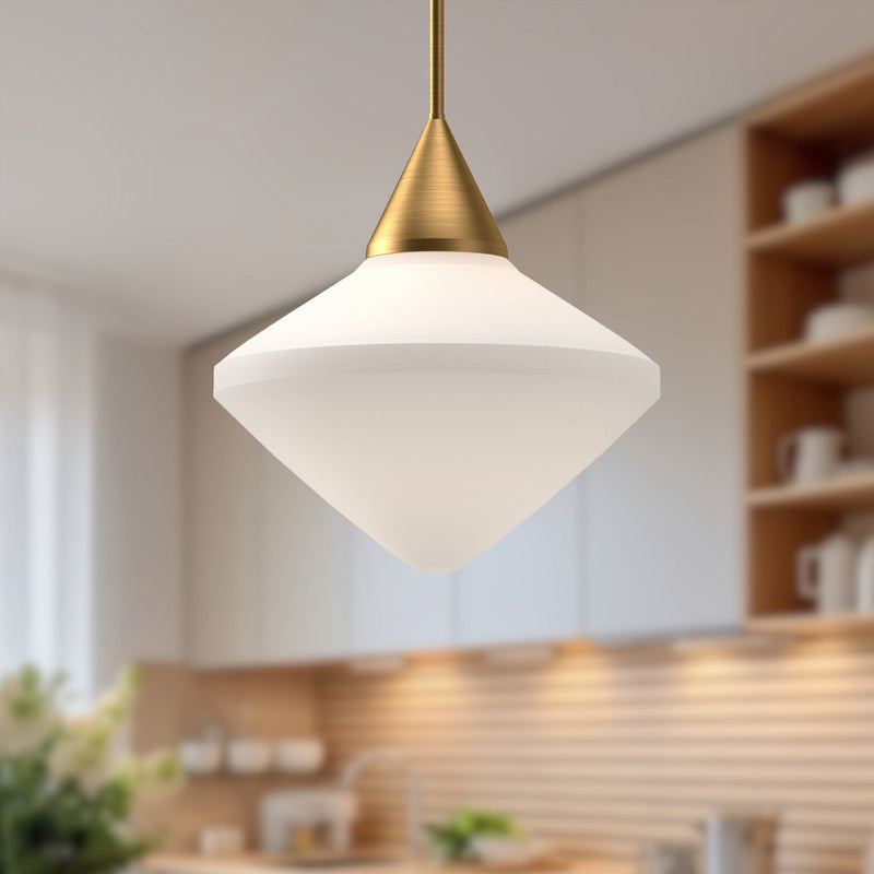 Nora 14" Pendant in Aged Gold/Opal Matte Glass
